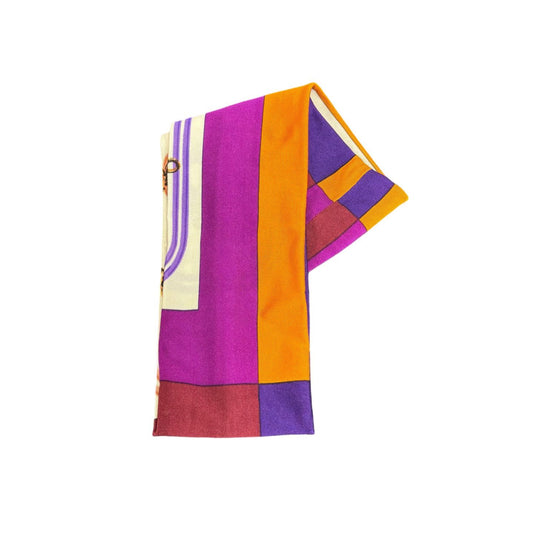 HERMES, Hermes, Hairband, Purple tones, With box and dust bag, With tag, Hermes silk headscarf, multicolor patchwork, silk, dust bag
