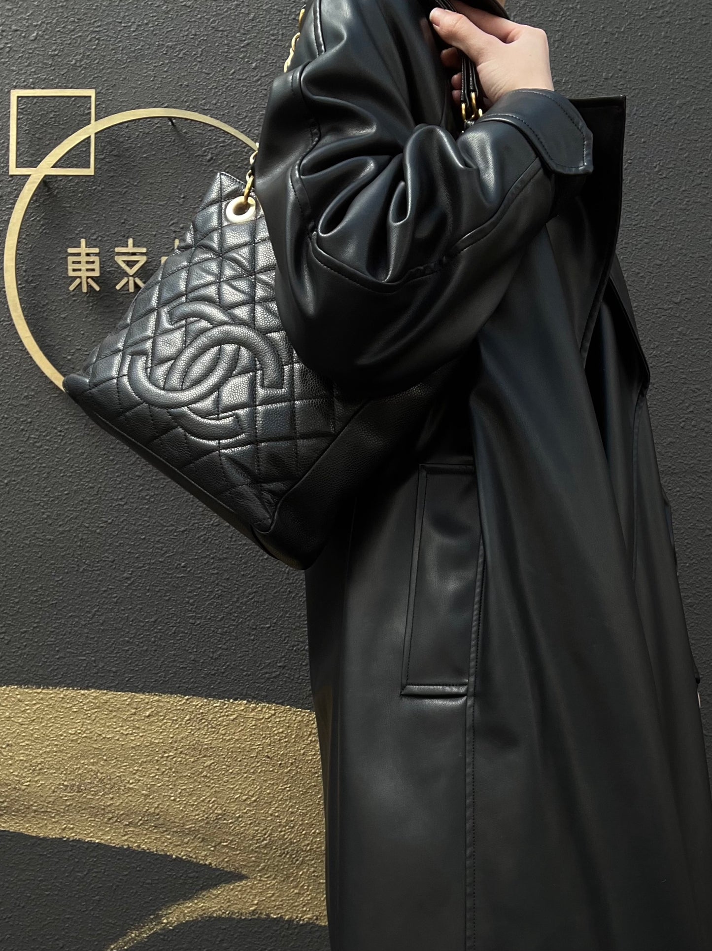 CHANEL Matelasse Tote Bag, Caviar Skin, Black, Gold Hardware, PST Shoulder Bag