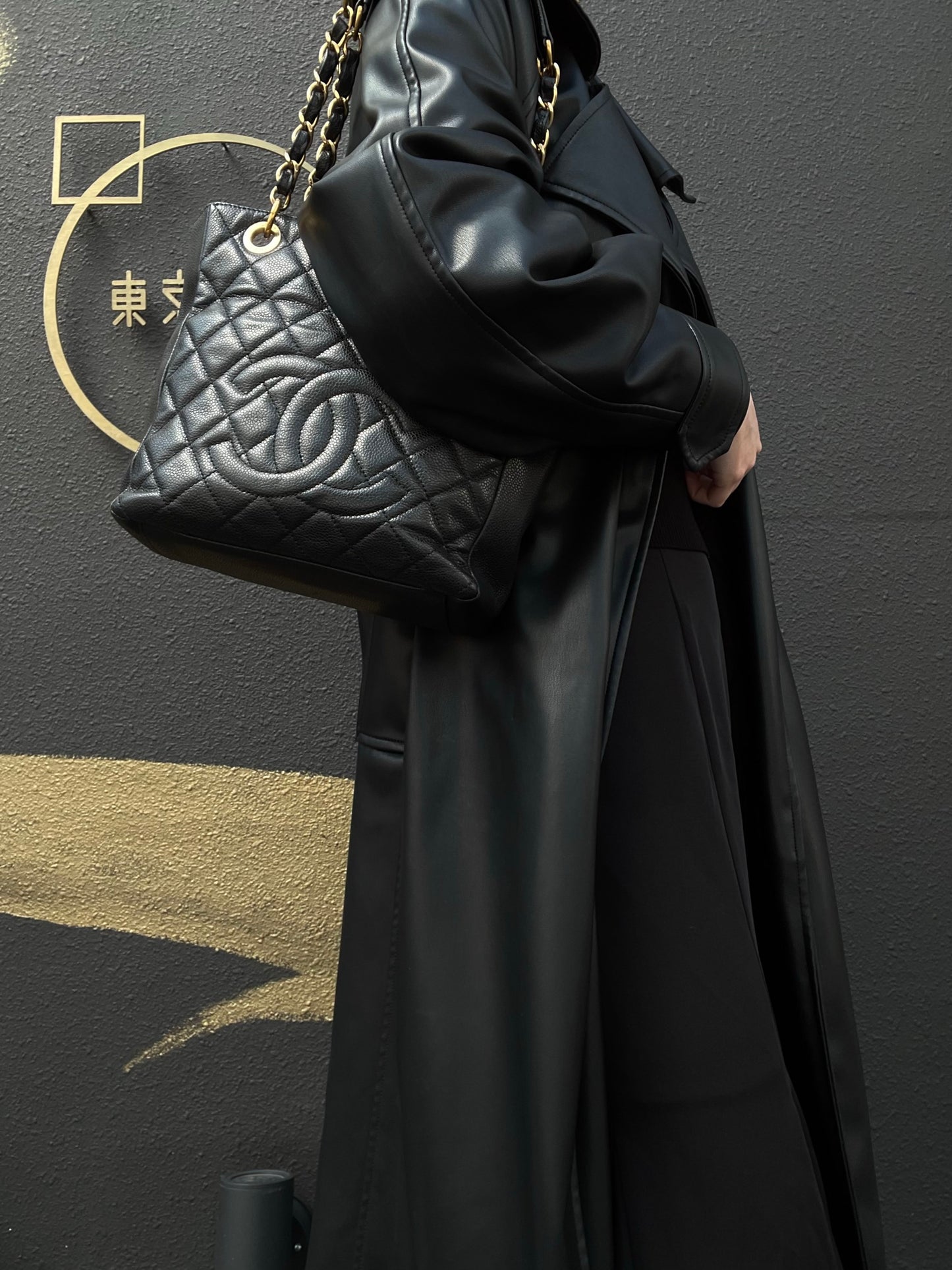 CHANEL Matelasse Tote Bag, Caviar Skin, Black, Gold Hardware, PST Shoulder Bag