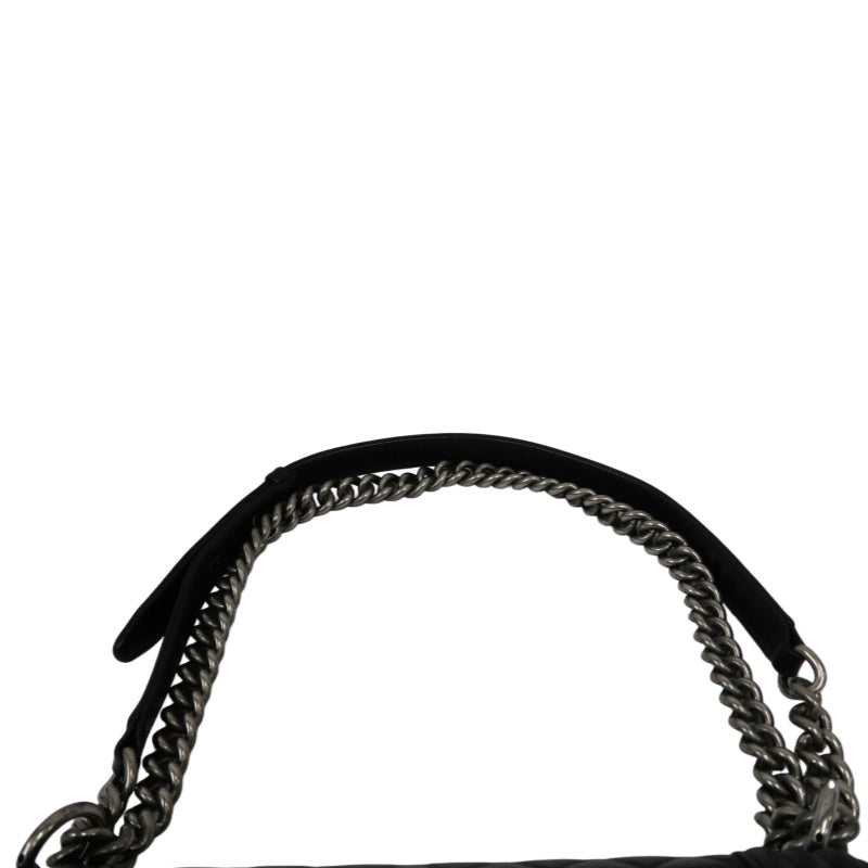 CHANEL Boy Matelasse Lambskin Black Shoulder Bag Silver Hardware