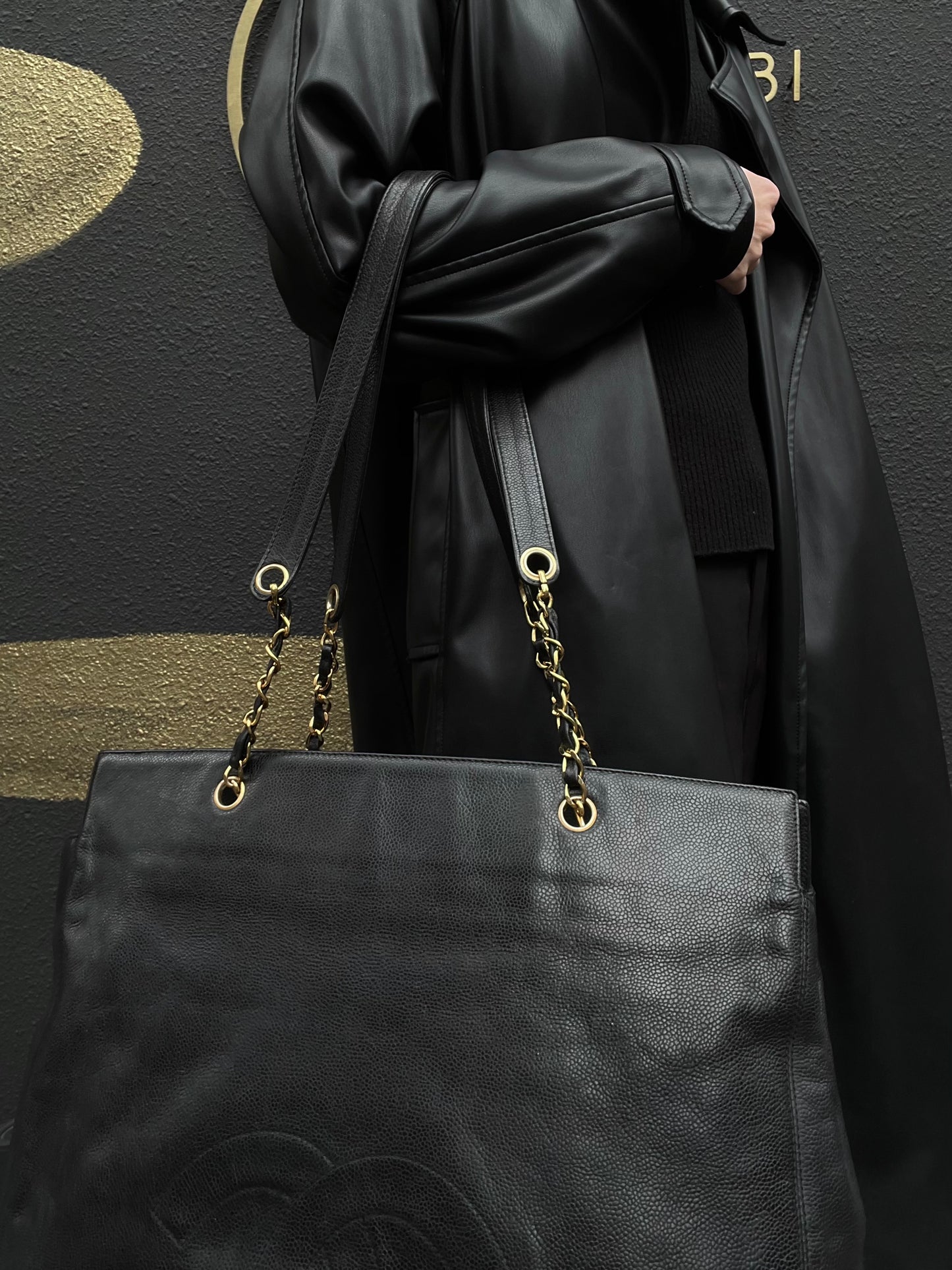 CHANEL Coco Mark Tote Bag, Caviar Skin, Black with Gold-Tone Hardware