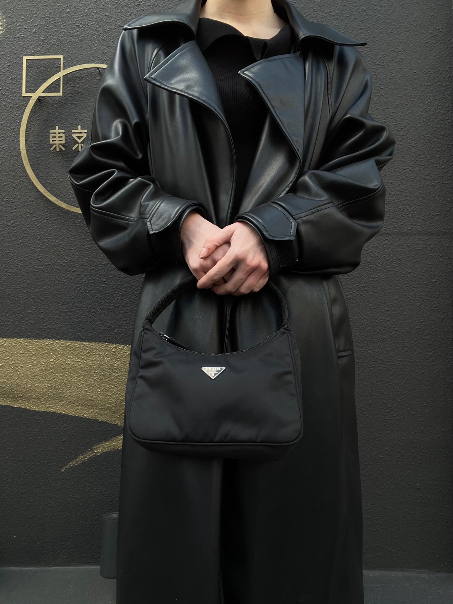 Prada Nylon Handbag, Black with Silver-tone Hardware