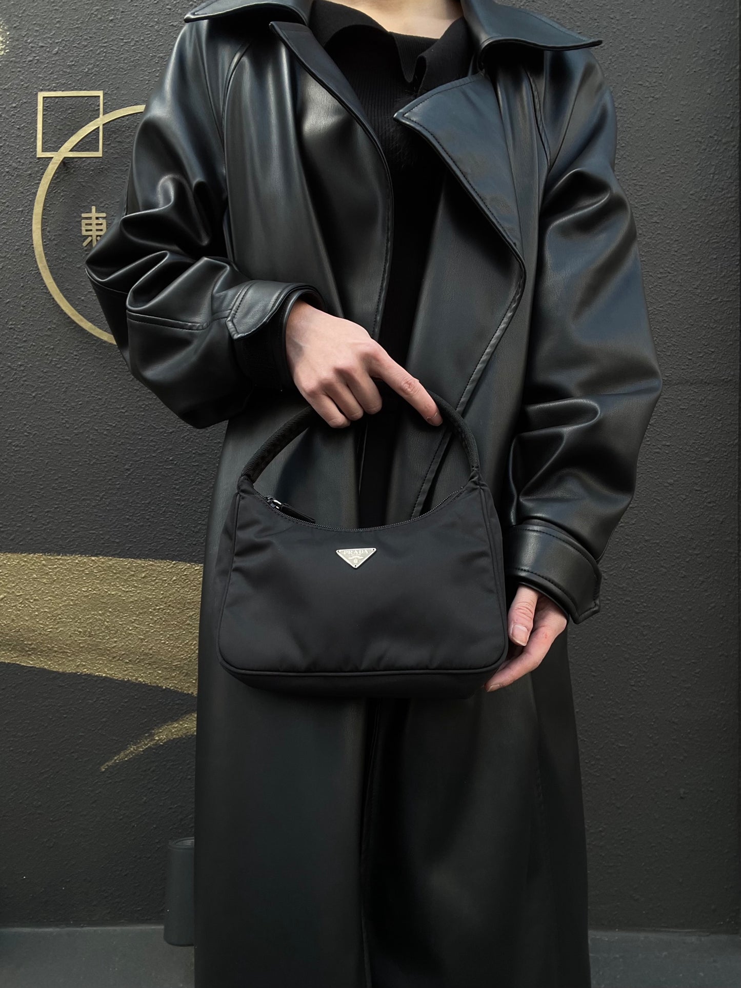Prada Nylon Handbag, Black with Silver-tone Hardware