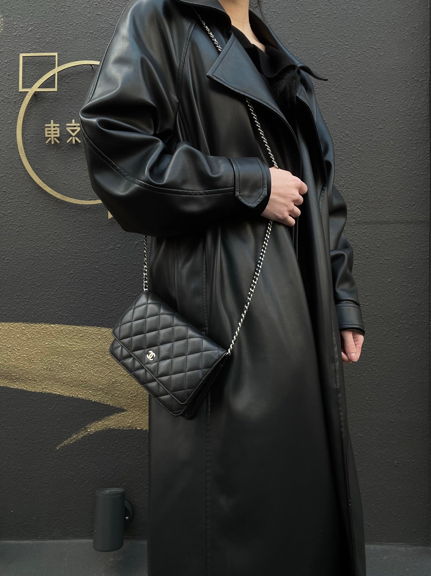 CHANEL Matelasse Chain Shoulder Wallet, Black Lambskin, Silver-Tone Hardware, WOC Crossbody Bag