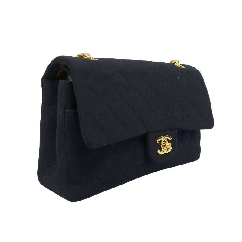 CHANEL Chanel CF Matelasse Shoulder Bag Black Gold Hardware Black Cotton CF Shoulder Bag