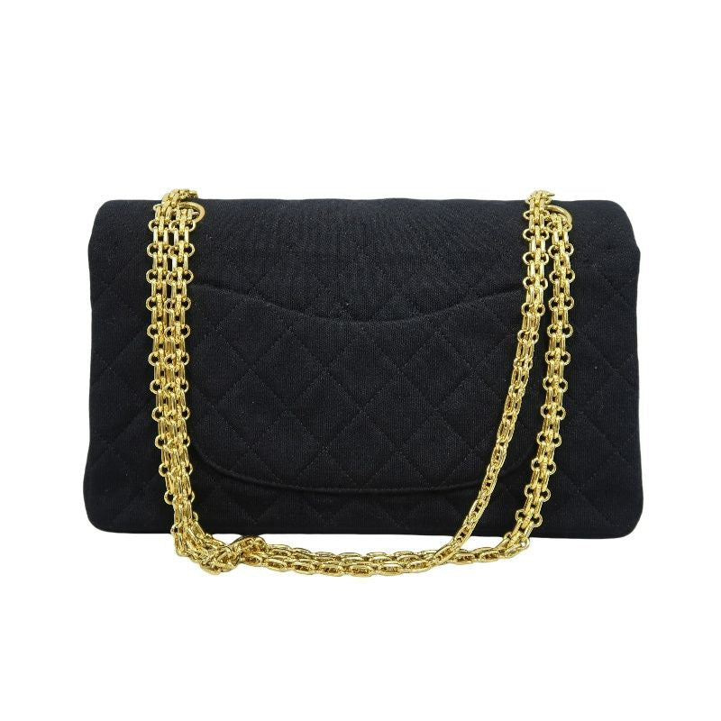 CHANEL Chanel CF Matelasse Shoulder Bag Black Gold Hardware Black Cotton CF Shoulder Bag