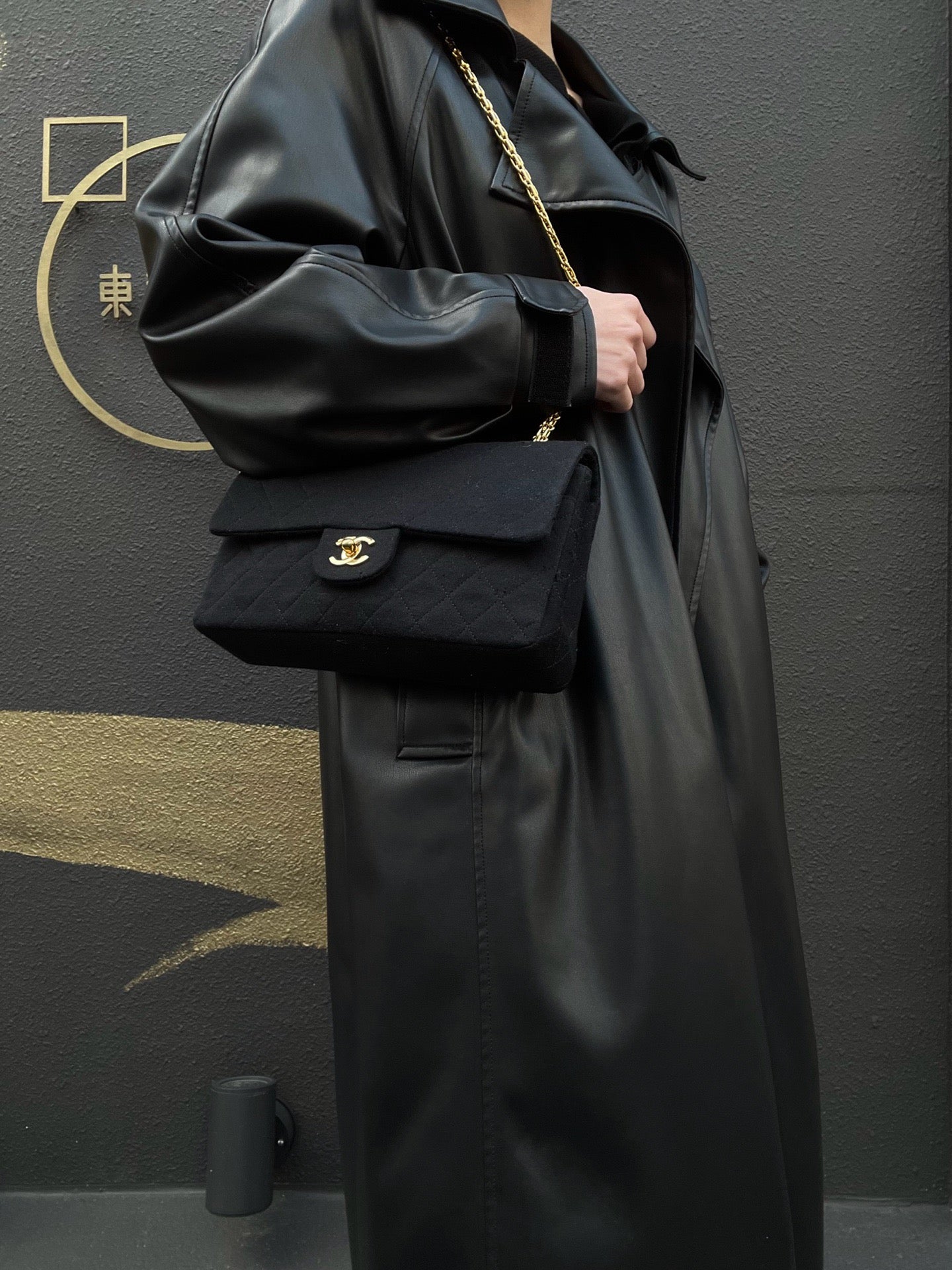 CHANEL Chanel CF Matelasse Shoulder Bag Black Gold Hardware Black Cotton CF Shoulder Bag