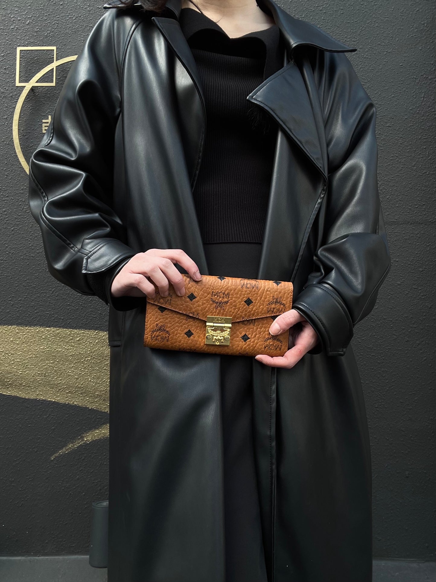 MCM WOC, Brown, Gold Hardware, Yellow Monogram PVC Crossbody Bag