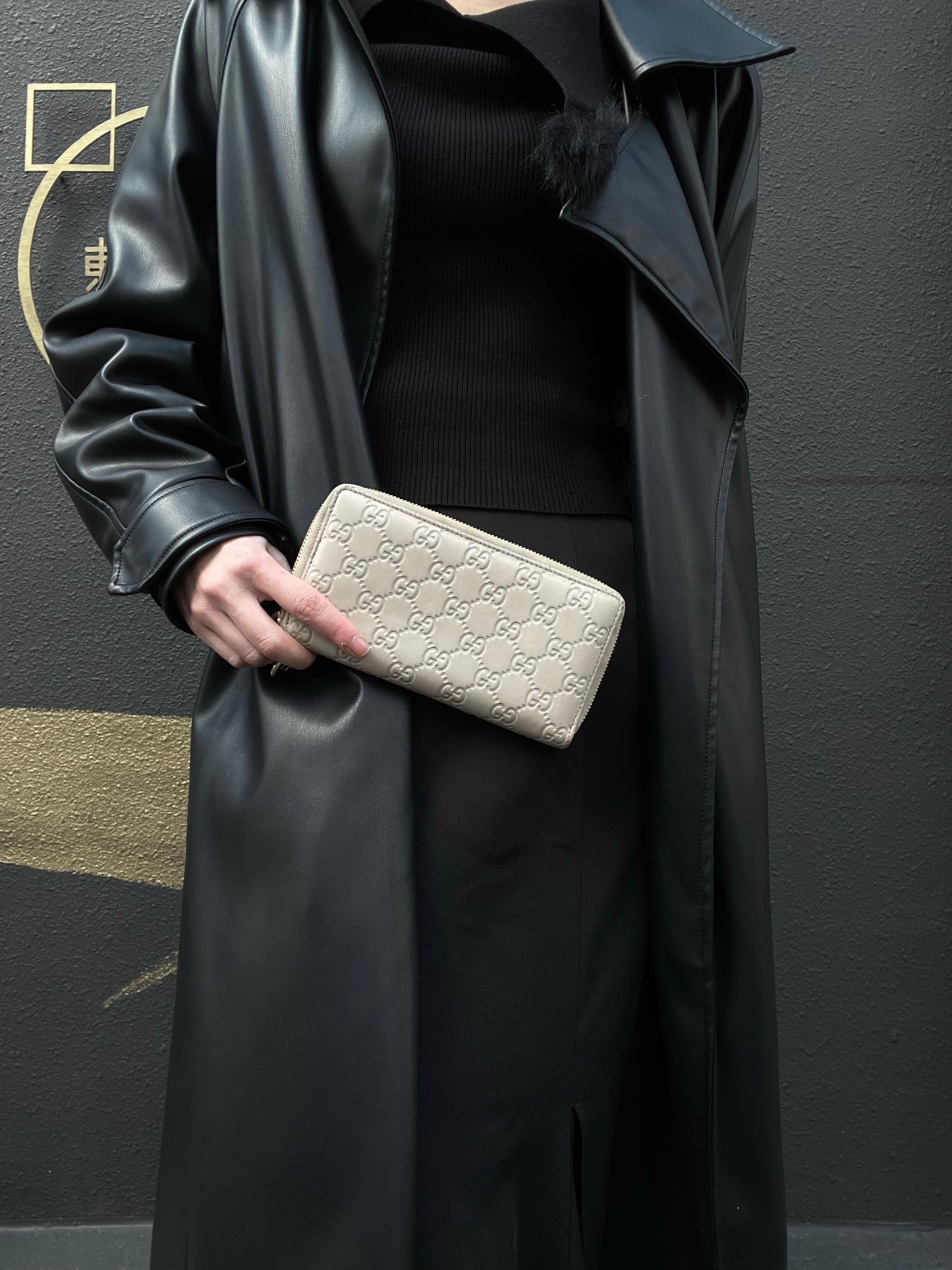 Gucci Guccissima Leather Long Wallet, Off-White with Silver-tone Hardware