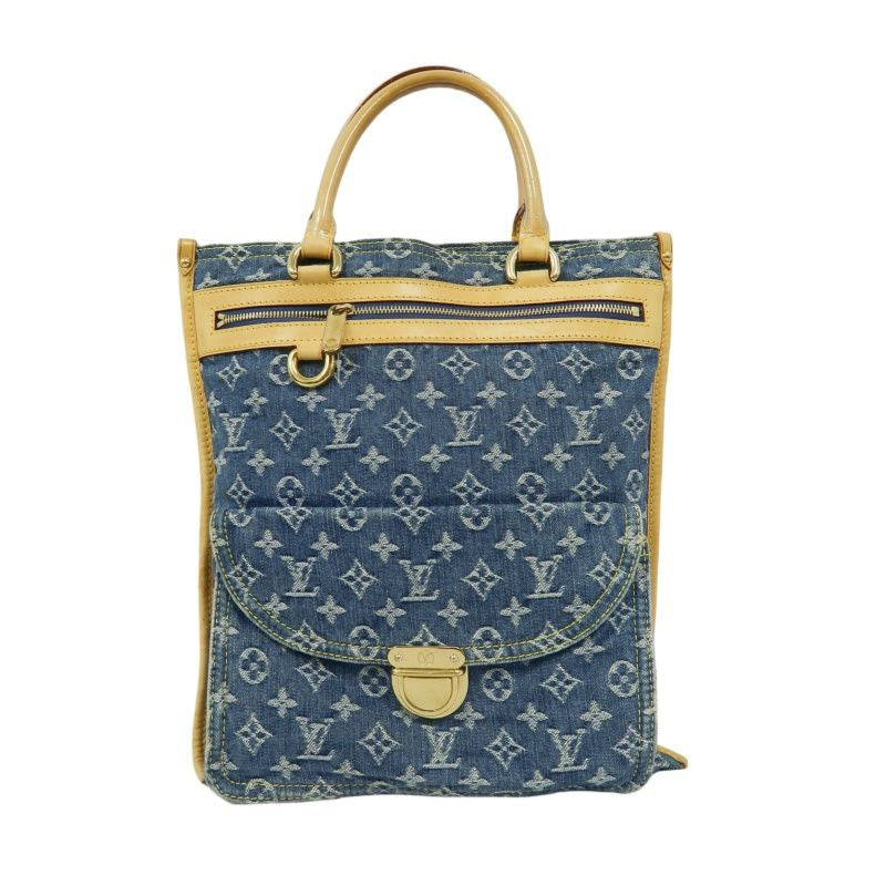 LOUIS VUITTON Monogram Denim Flat Shopper Handbag, Blue Denim Canvas Handbag