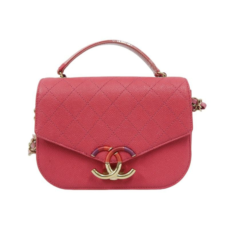 Chanel Pink Lambskin Top Handle Chain Shoulder Bag with Gold-Tone Hardware