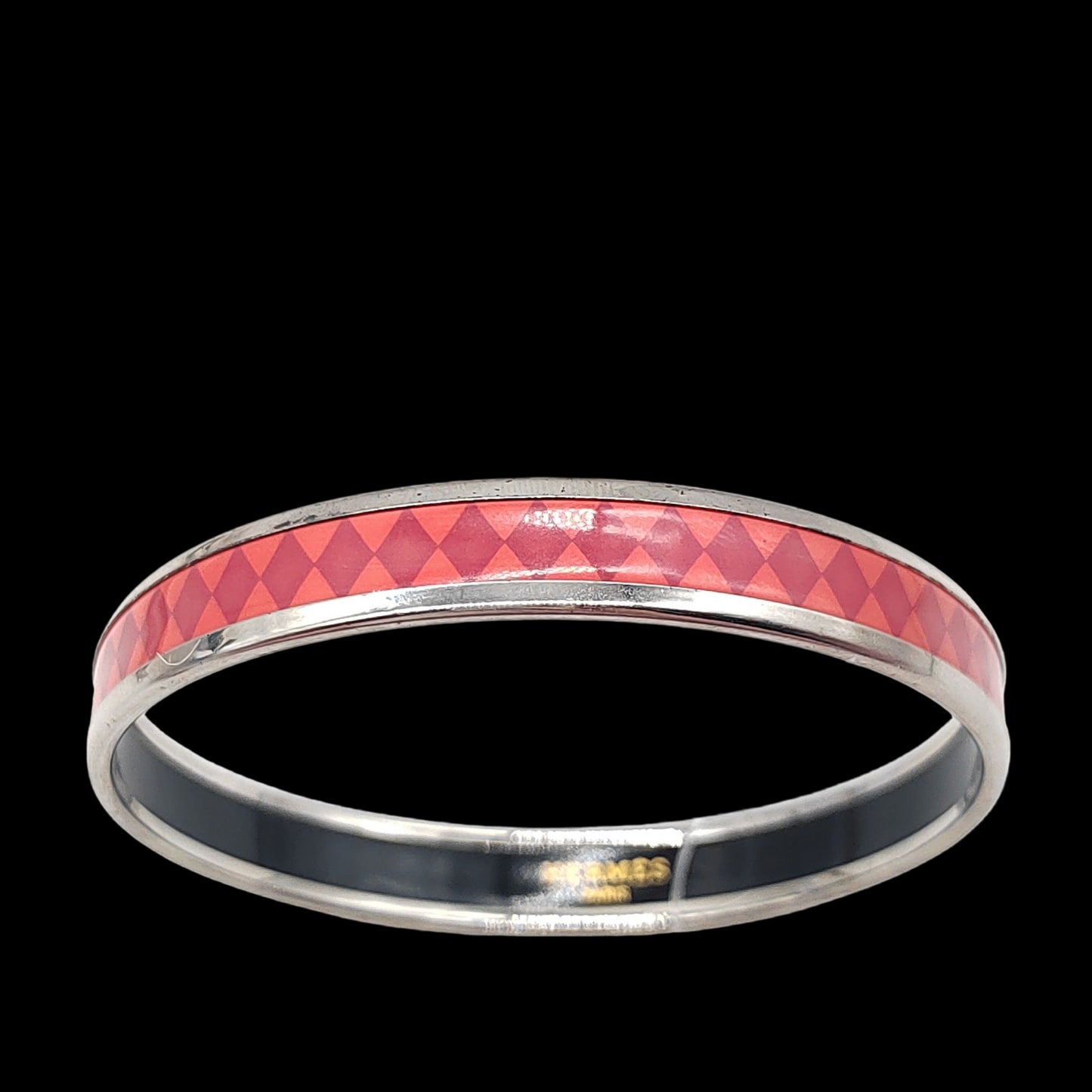 HERMES Bangle, Silver Color, Red, Orange-Red Diamond PatternE