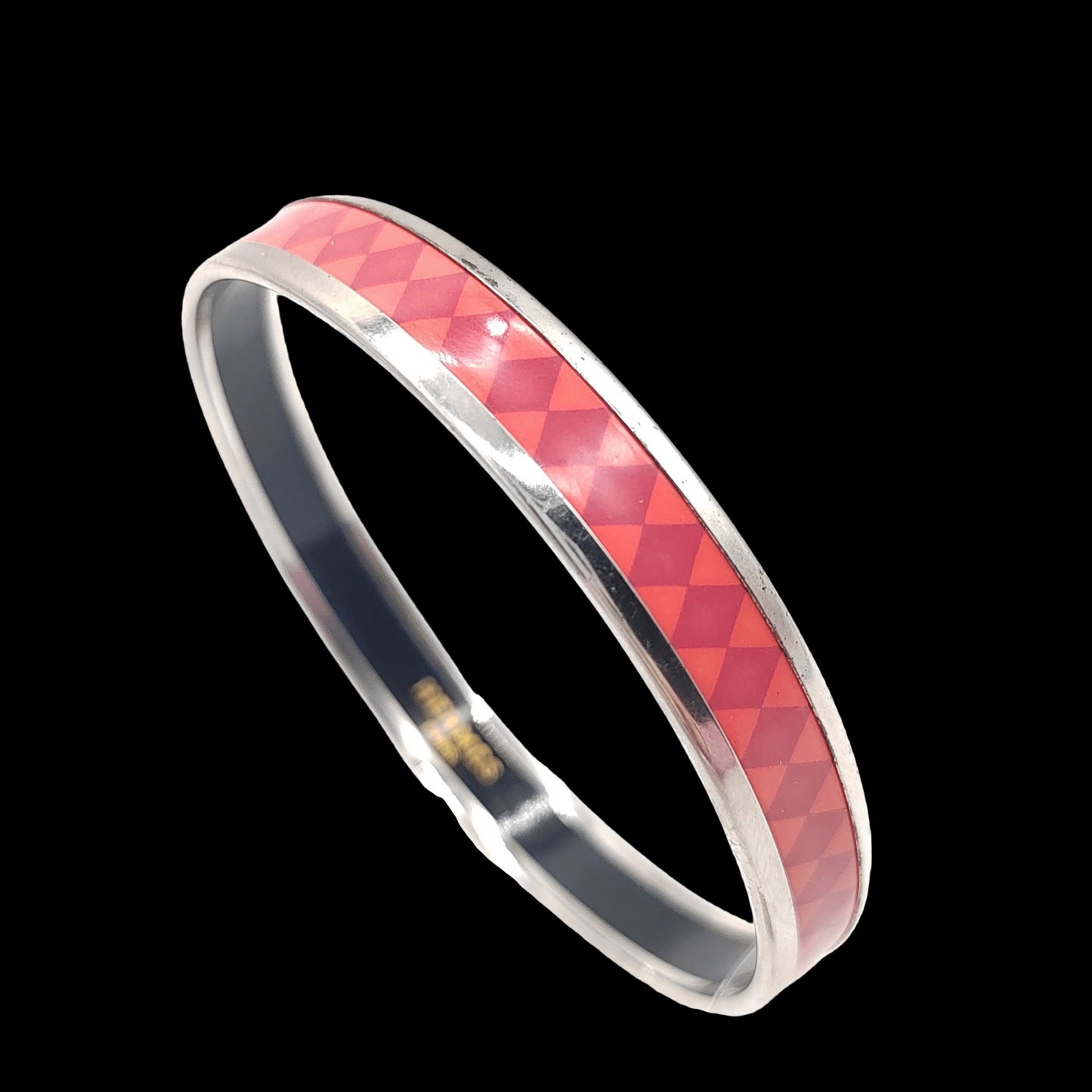 HERMES Bangle, Silver Color, Red, Orange-Red Diamond PatternE