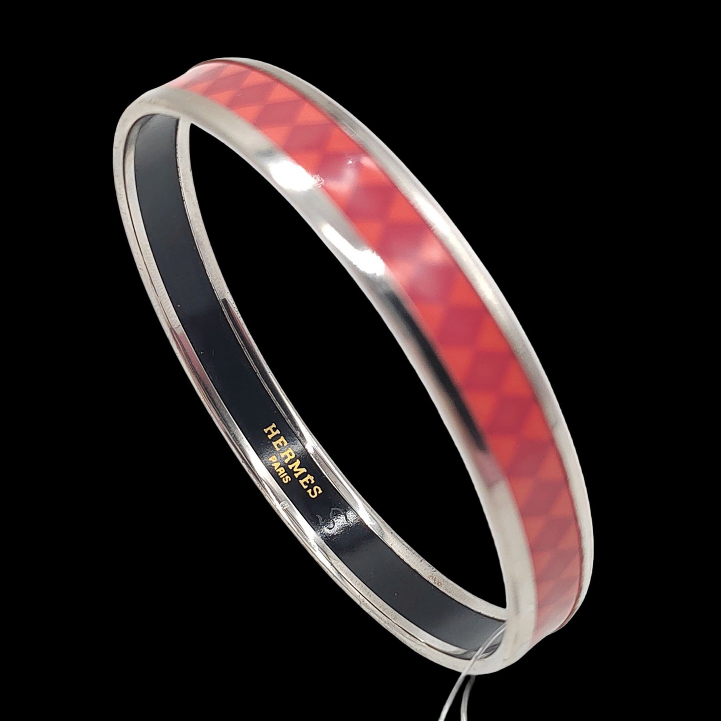 HERMES Bangle, Silver Color, Red, Orange-Red Diamond PatternE