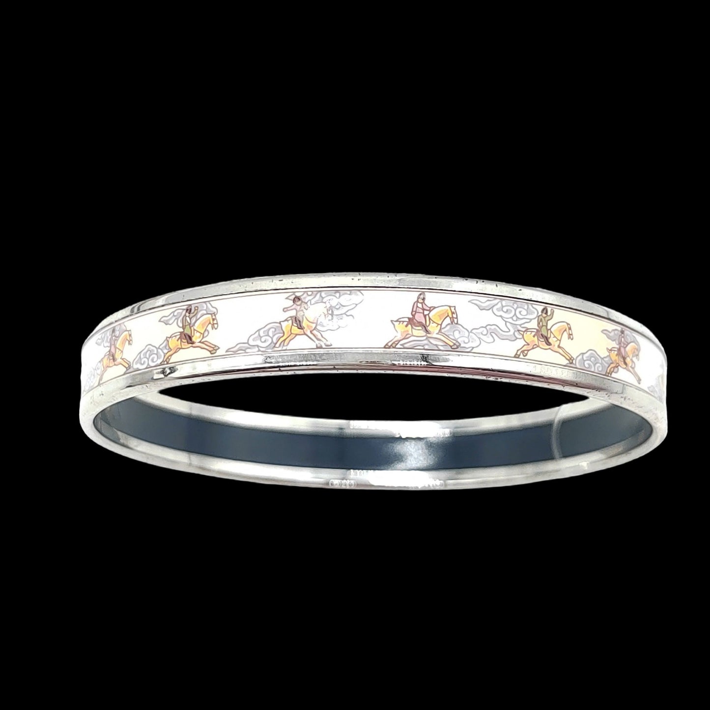 HERMES Bangle, Silver Color, White, Auspicious Clouds & Horse Motif