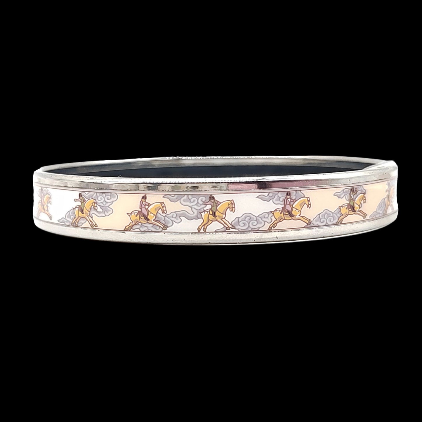 HERMES Bangle, Silver Color, White, Auspicious Clouds & Horse Motif
