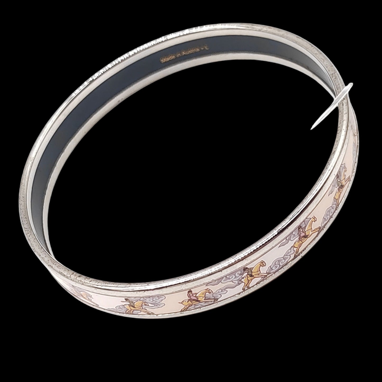 HERMES Bangle, Silver Color, White, Auspicious Clouds & Horse Motif