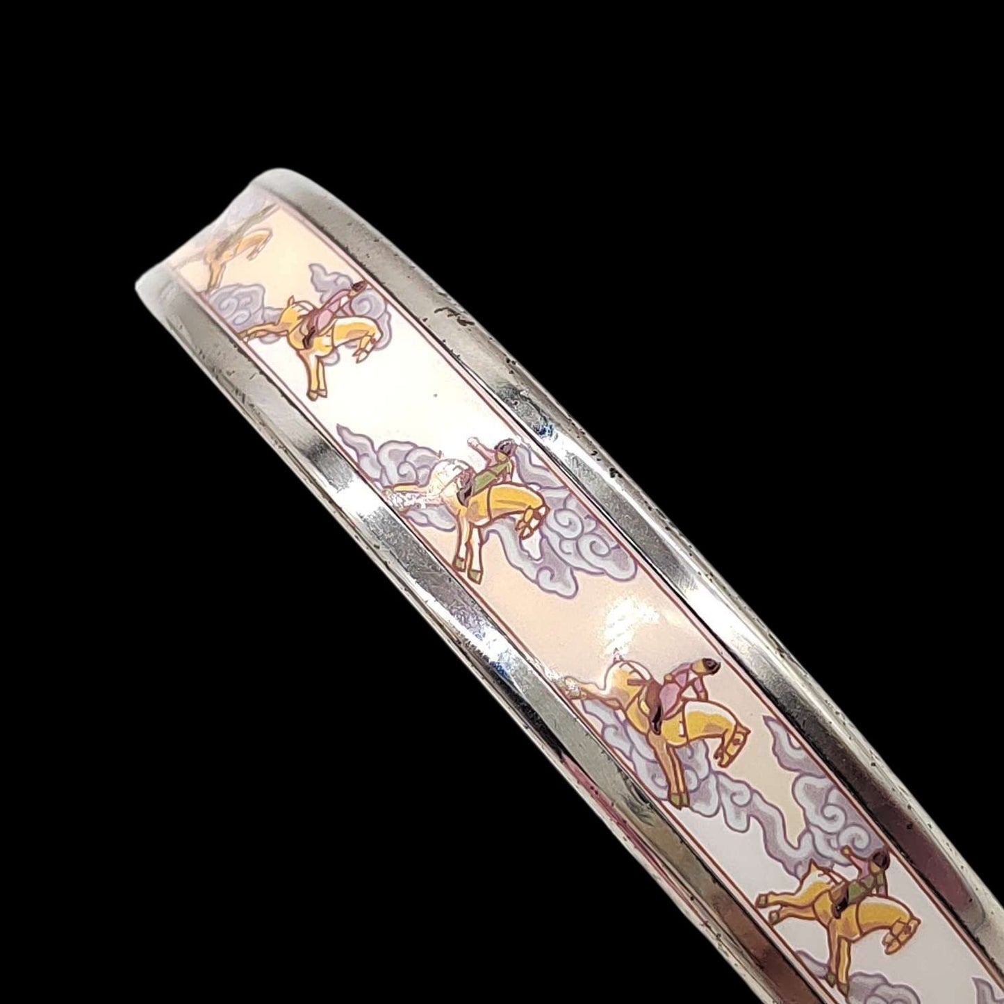 HERMES Bangle, Silver Color, White, Auspicious Clouds & Horse Motif