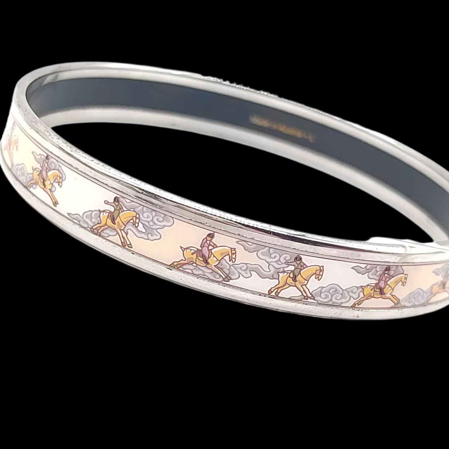 HERMES Bangle, Silver Color, White, Auspicious Clouds & Horse Motif