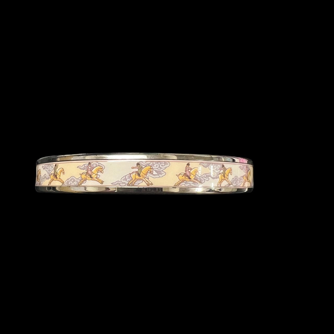 HERMES Bangle, Silver Color, White, Auspicious Clouds & Horse Motif