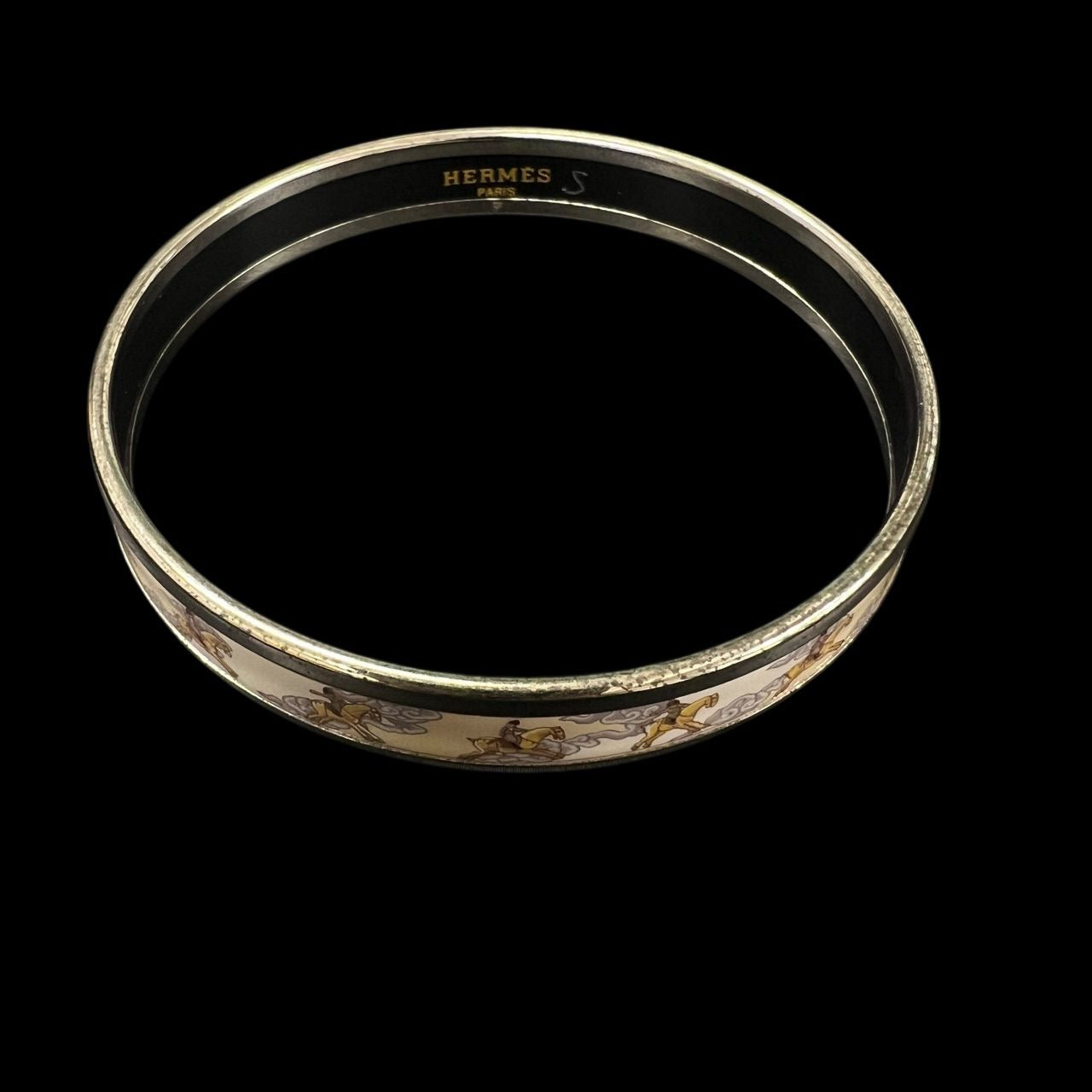 HERMES Bangle, Silver Color, White, Auspicious Clouds & Horse Motif