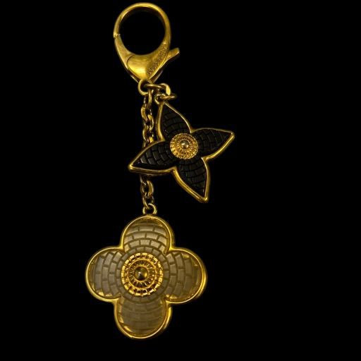 LOUIS VUITTON Keychain, Gold Color LV Louis Vuitton Keychain Bag Charm, Acrylic Transparent Four-Leaf Clover, Navy Blue Four-Pointed Star