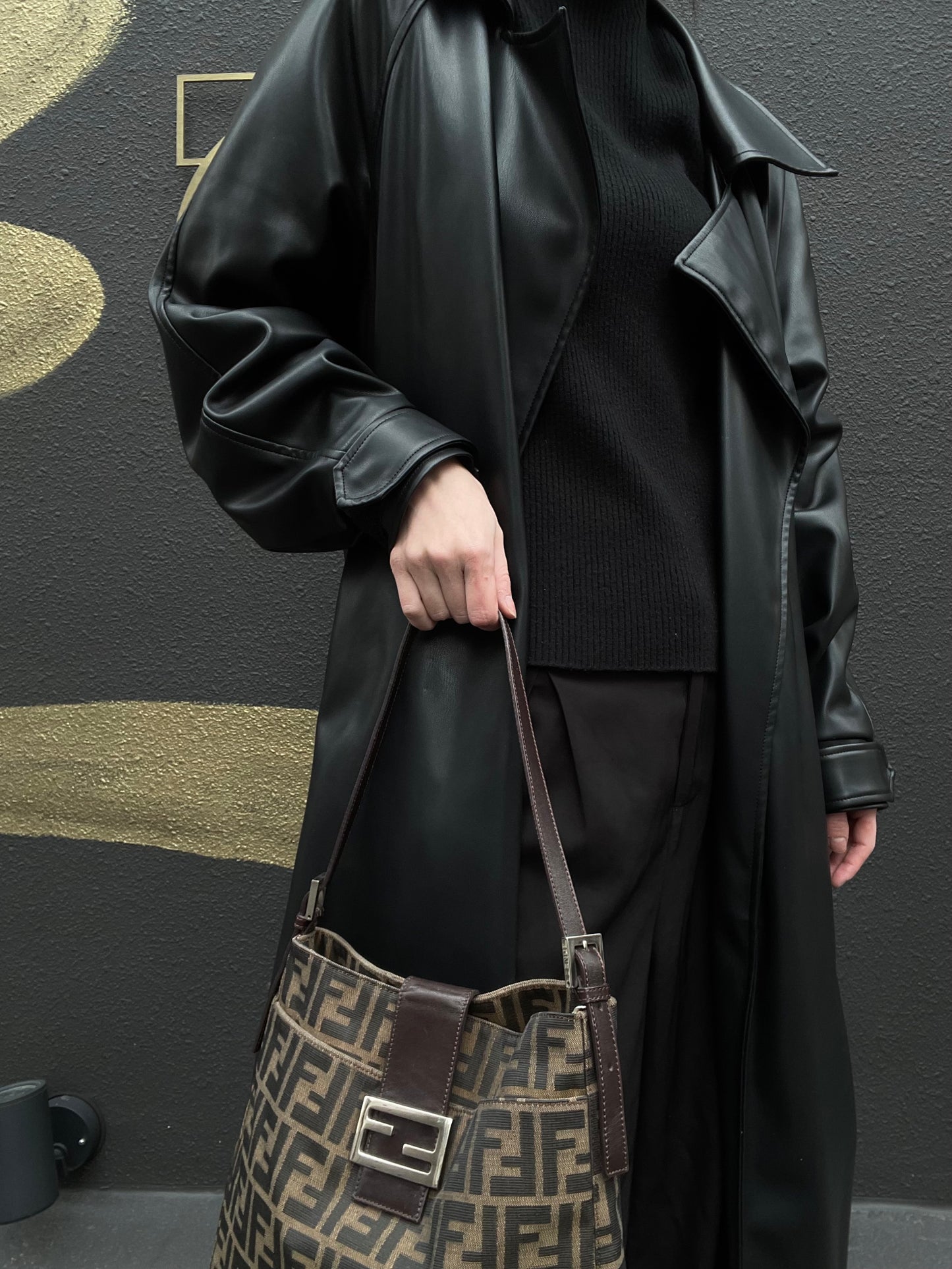 FENDI Zucca Canvas Shoulder Bag with Silver Hardware