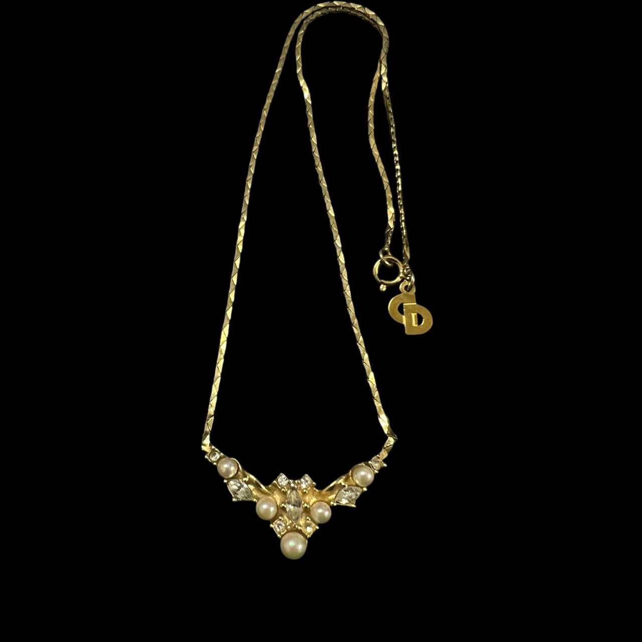 DIOR Necklace, Pearl, Gold-Tone Pearl & Crystal Necklace, Alloy