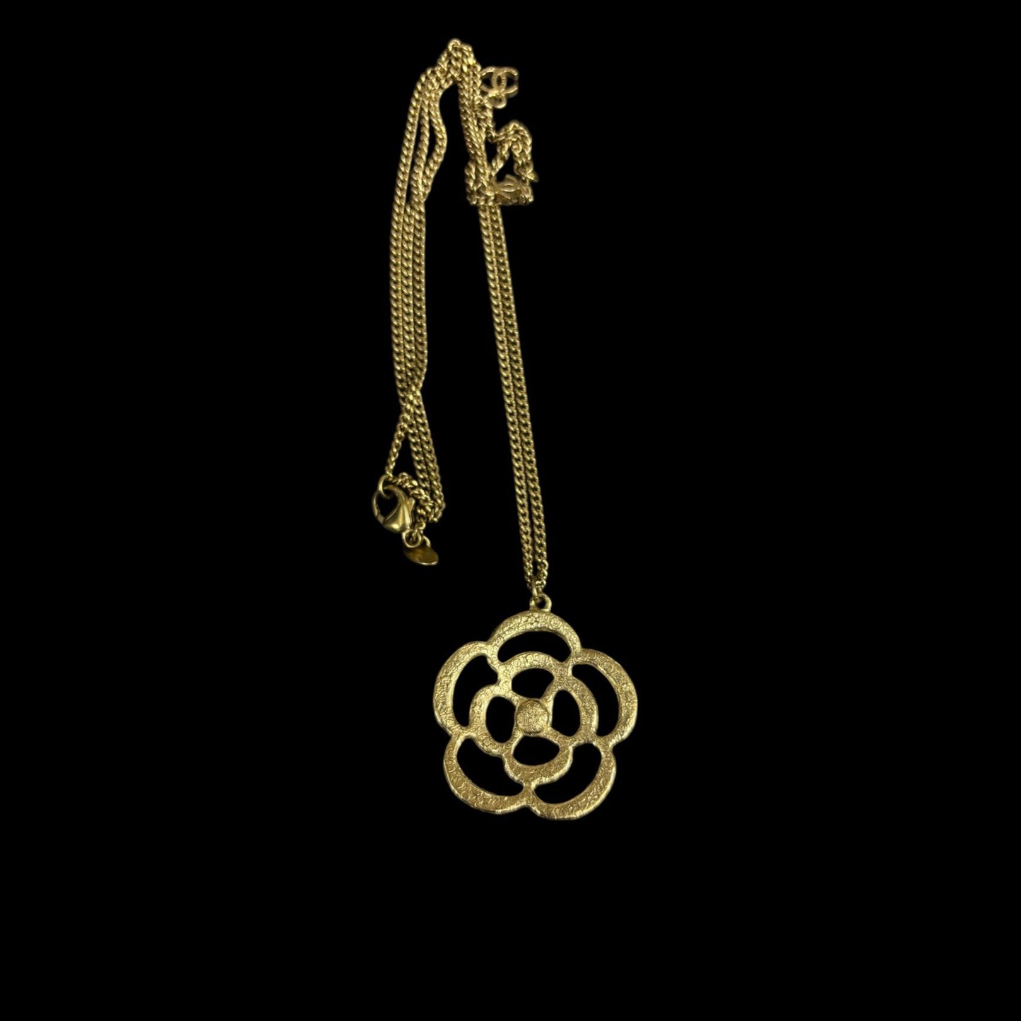 CHANEL Necklace, Pearl, Gold Color, Camellia Pearl Necklace, Alloy