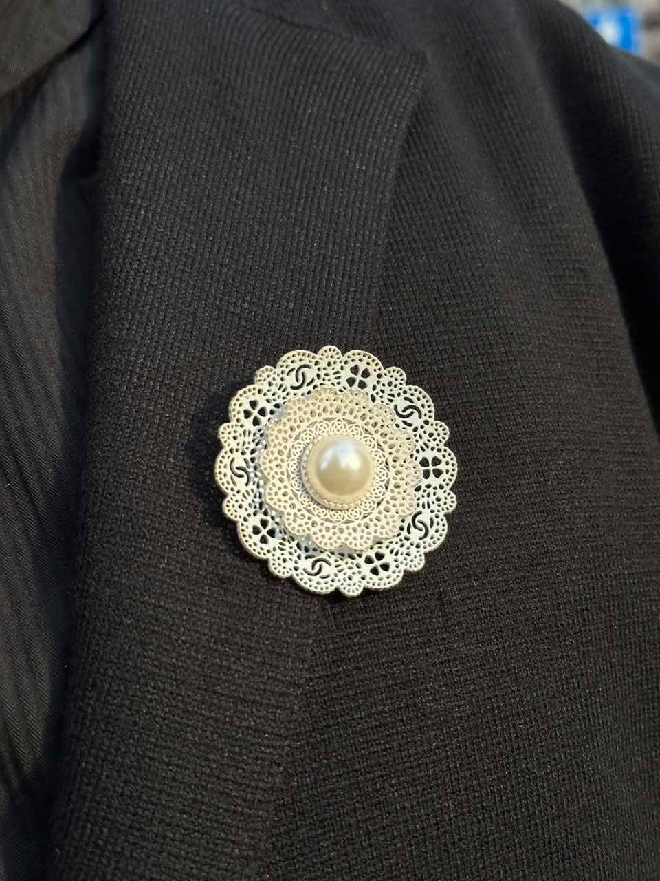 CHANEL Brooch, White, Pearl, Camellia Brooch