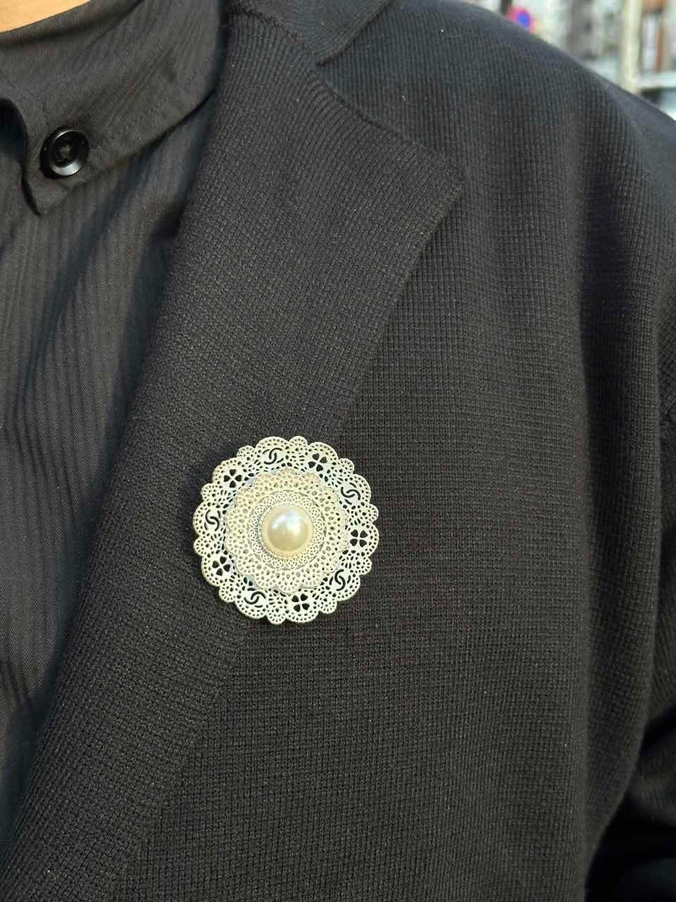 CHANEL Brooch, White, Pearl, Camellia Brooch