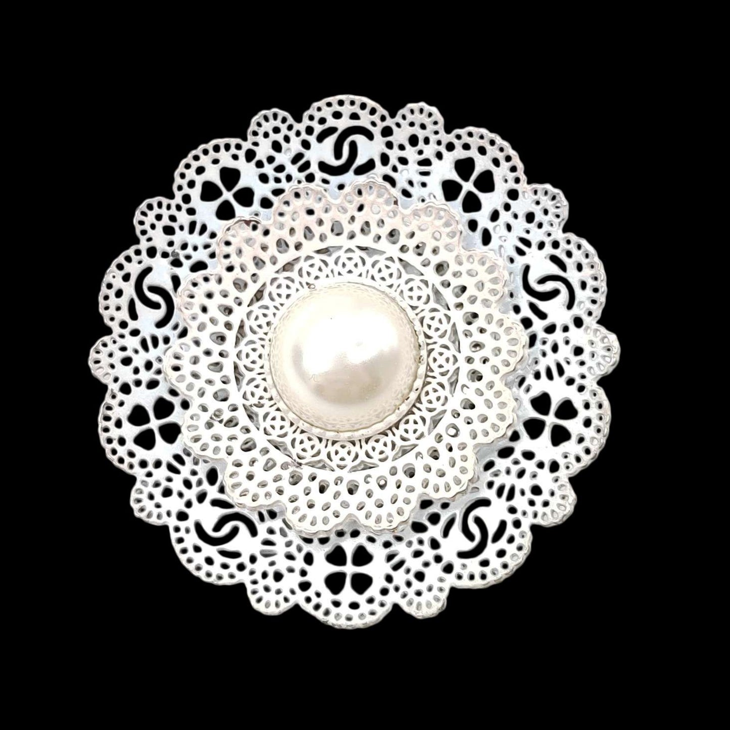 CHANEL Brooch, White, Pearl, Camellia Brooch