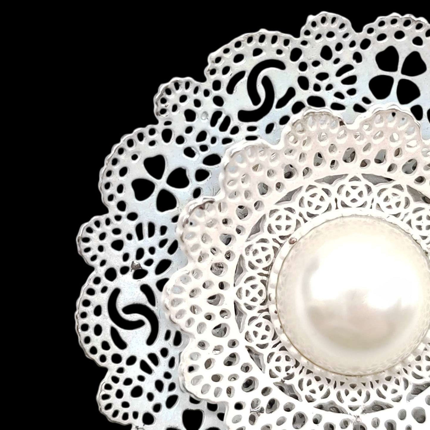 CHANEL Brooch, White, Pearl, Camellia Brooch