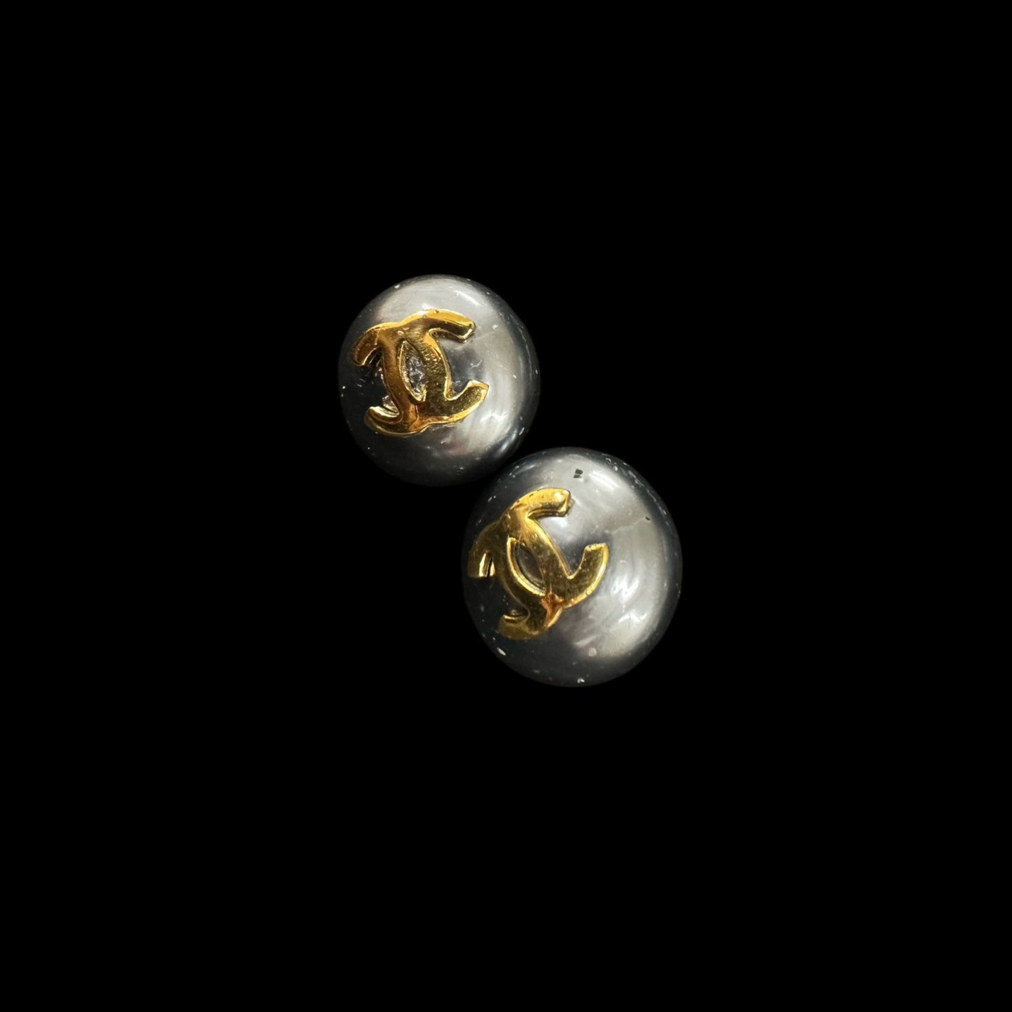 CHANEL Earrings, Grey, Gold-Tone, Clip-On