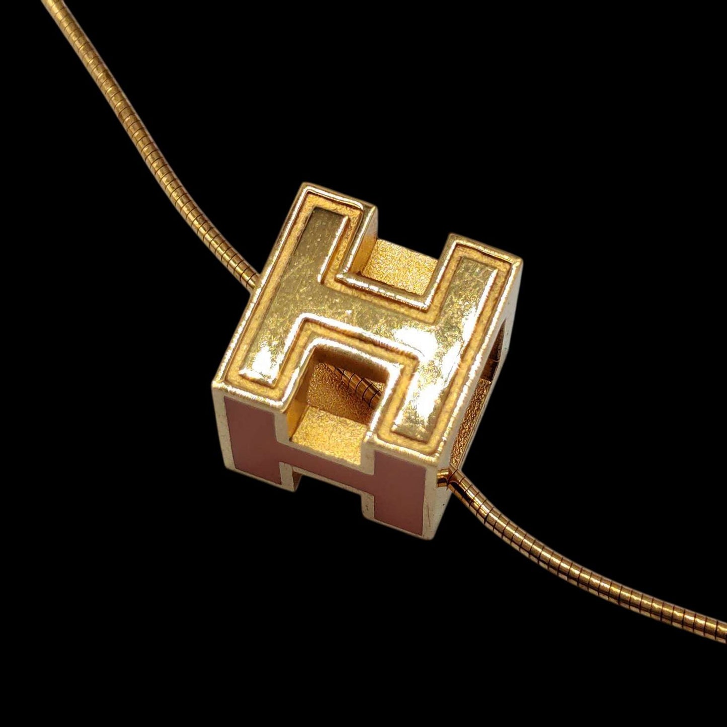 Hermes Necklace, Orange H Pendant, With Box, Rank C, No Black