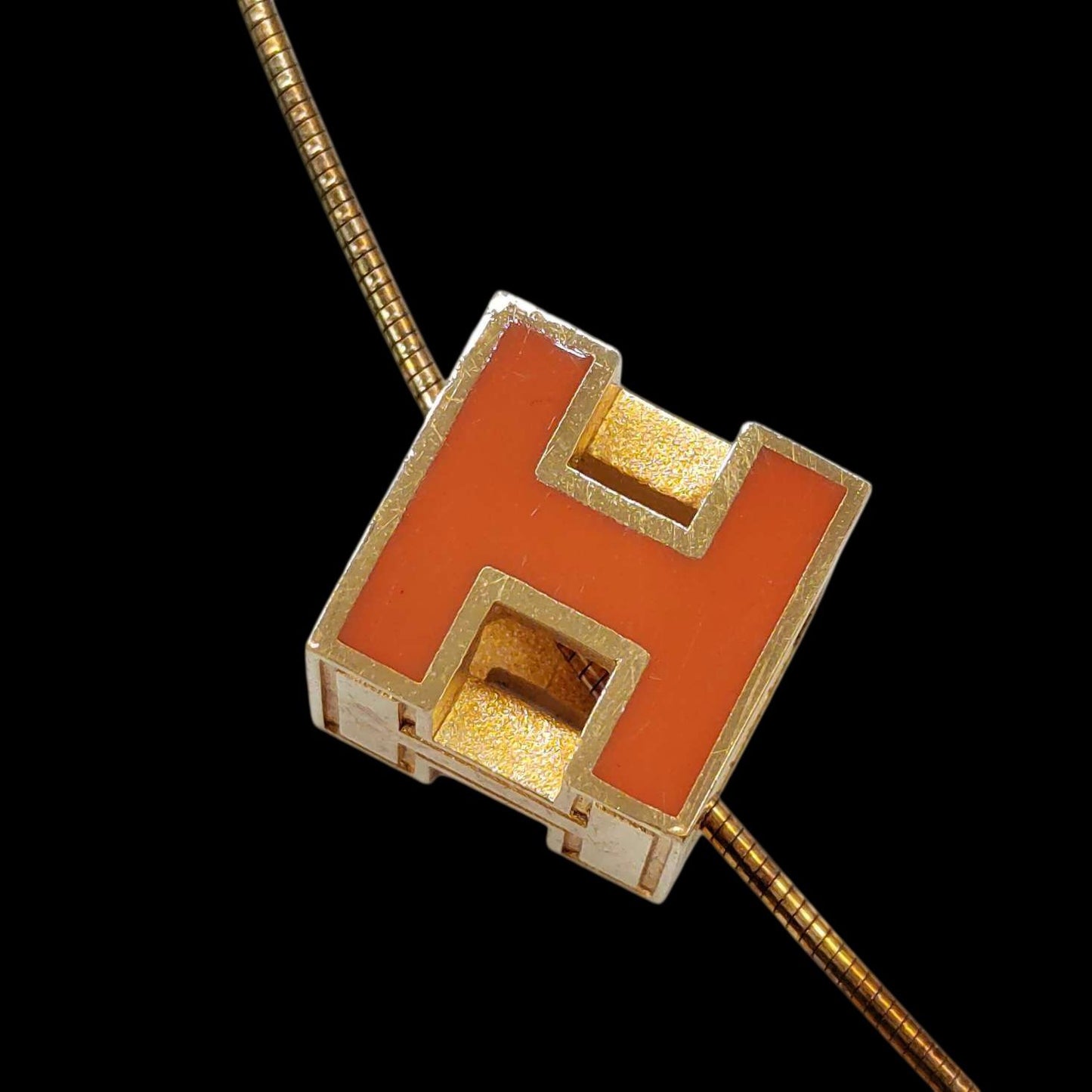 Hermes Necklace, Orange H Pendant, With Box, Rank C, No Black