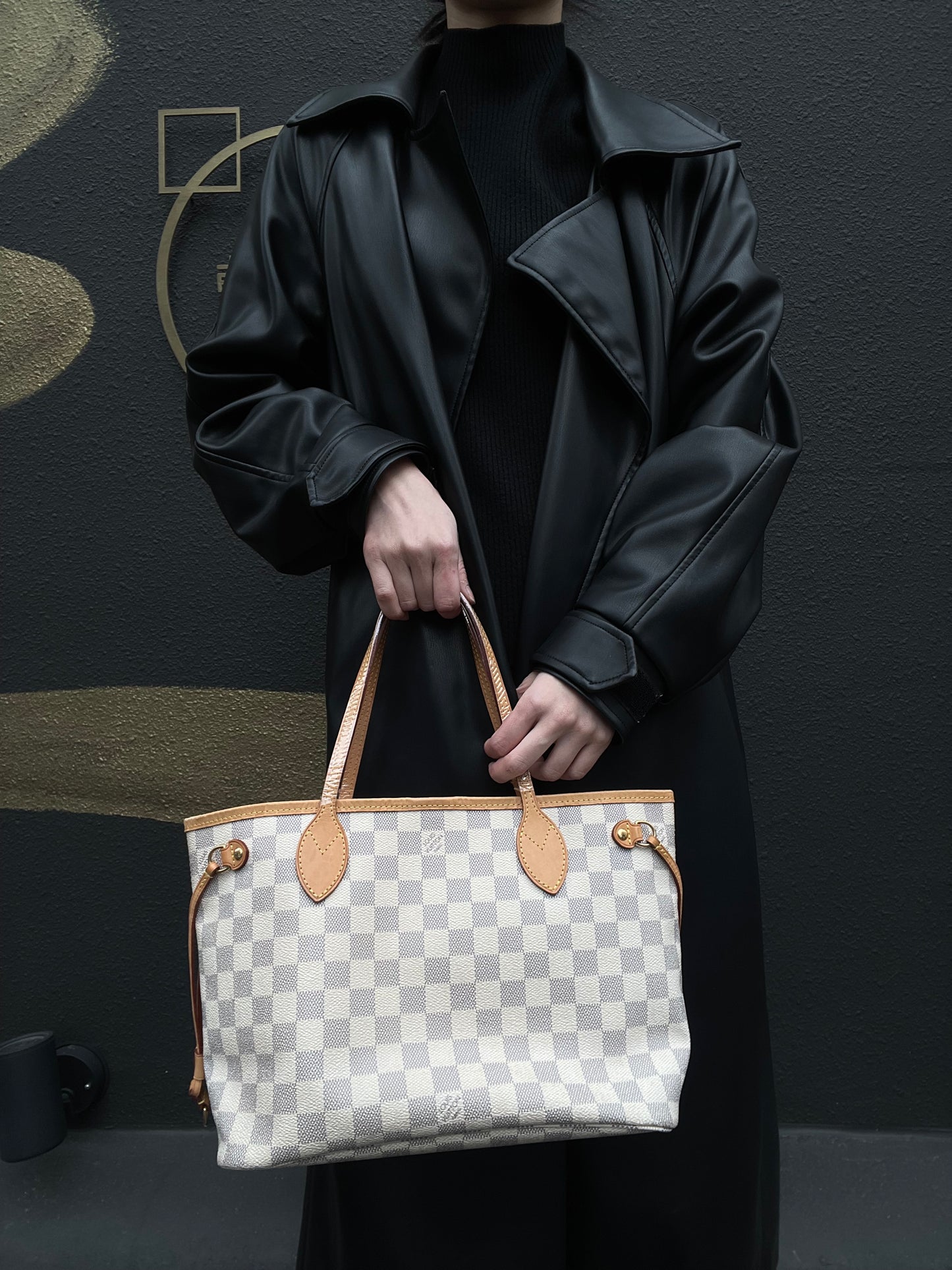 LOUIS VUITTON Damier Azur White Neverfull PM Tote Shoulder Bag