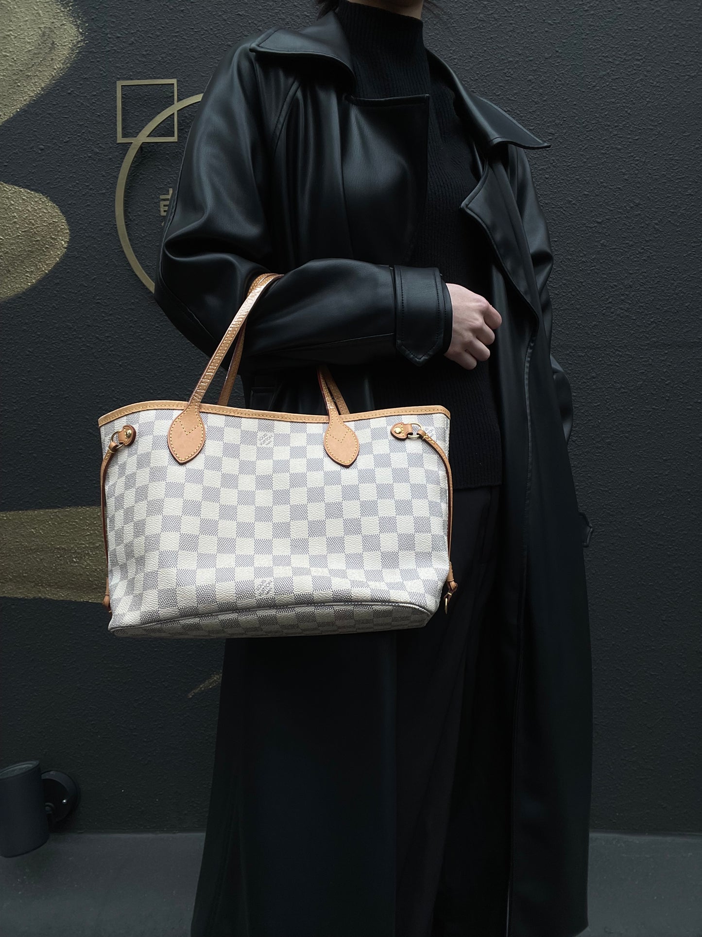 LOUIS VUITTON Damier Azur White Neverfull PM Tote Shoulder Bag