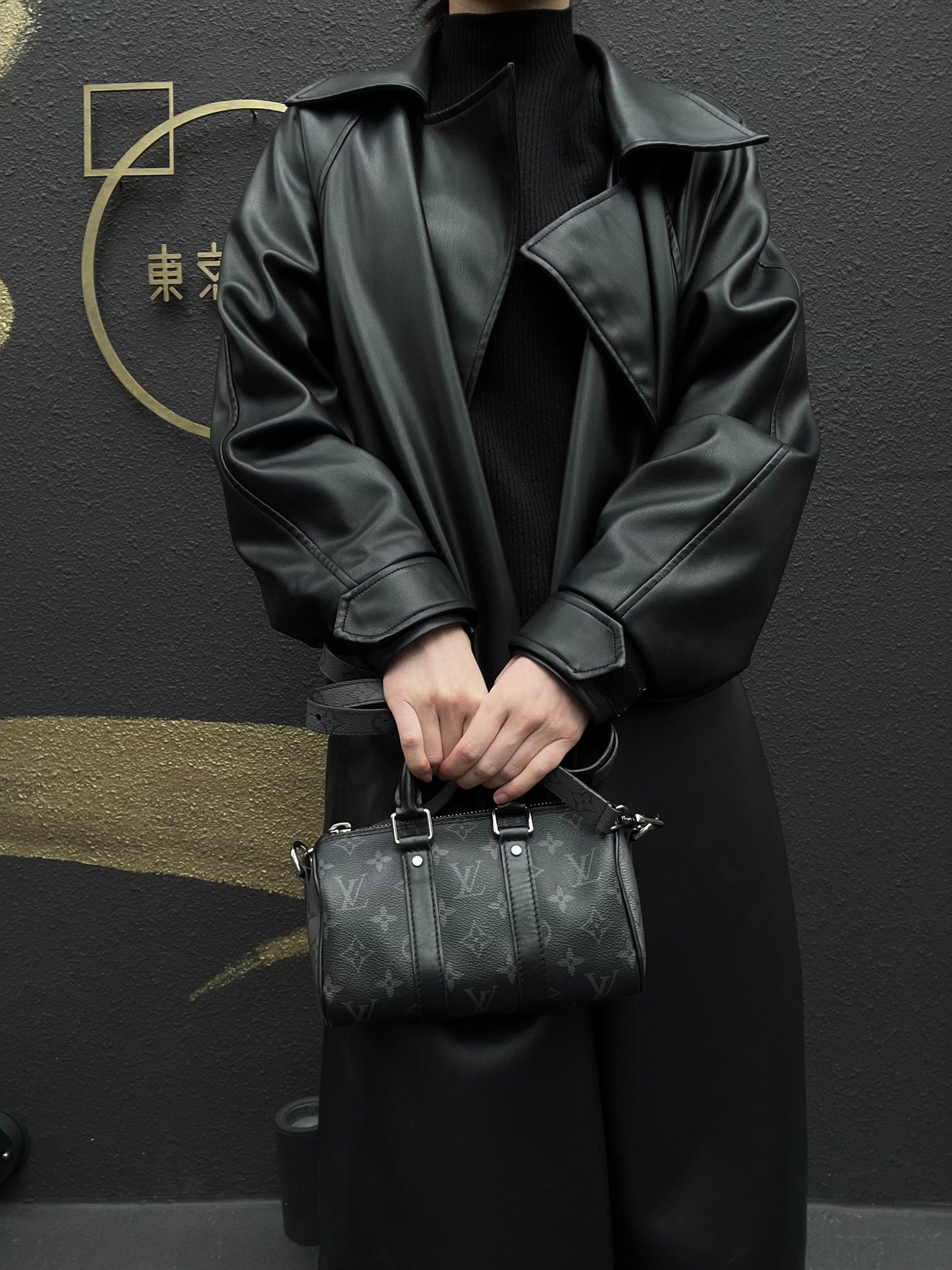 LOUIS VUITTON (LV) Keepall XS Monogram Eclipse Handbag, Black, Shoulder Strap Included (No Worn Photos)