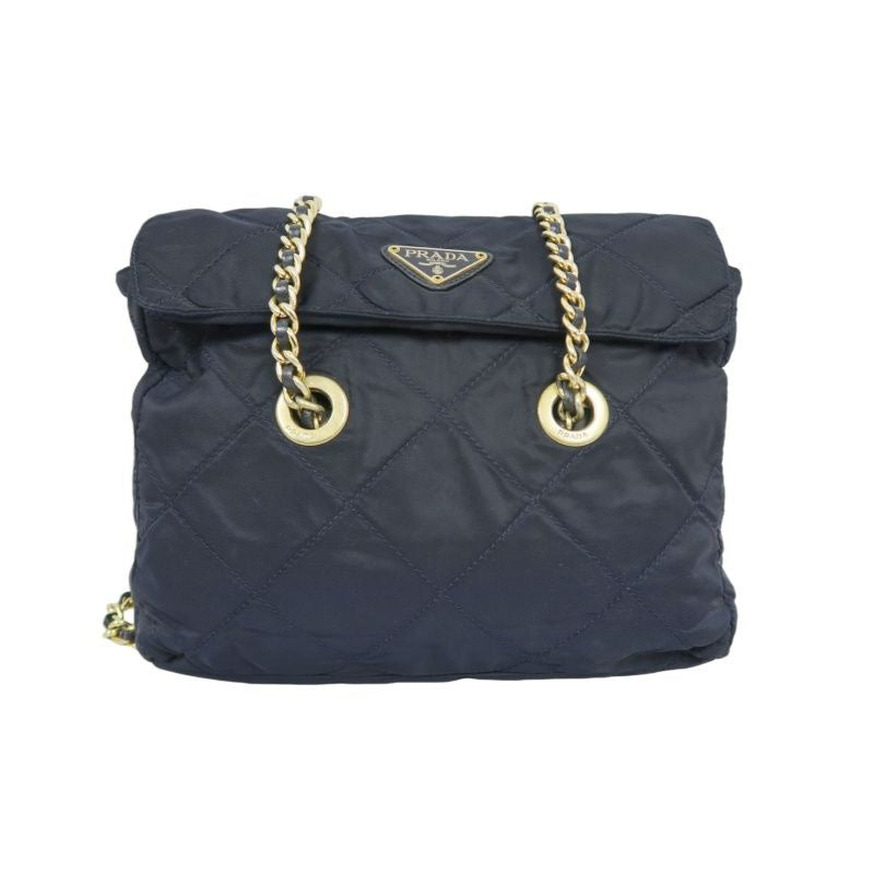 PRADA Nylon Chain Shoulder Bag, Navy, Gold Hardware, with dust bag