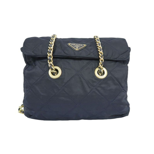 PRADA Nylon Chain Shoulder Bag, Navy, Gold Hardware, with dust bag