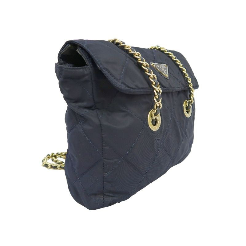 PRADA Nylon Chain Shoulder Bag, Navy, Gold Hardware, with dust bag