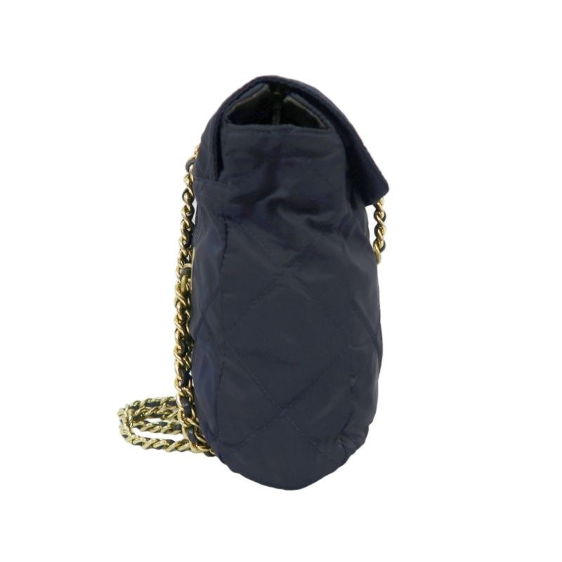 PRADA Nylon Chain Shoulder Bag, Navy, Gold Hardware, with dust bag