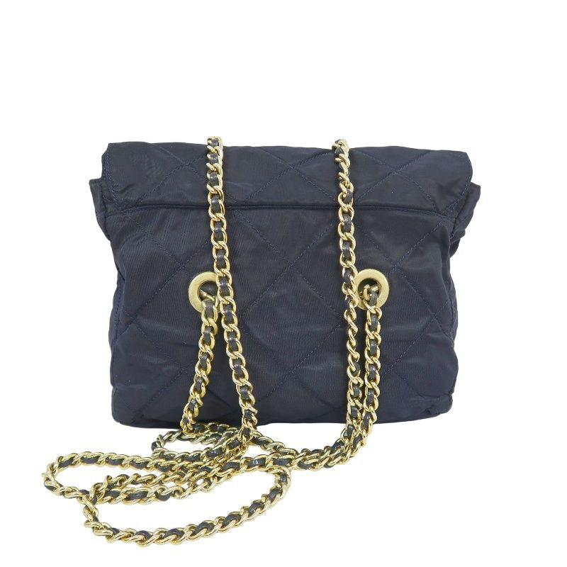 PRADA Nylon Chain Shoulder Bag, Navy, Gold Hardware, with dust bag
