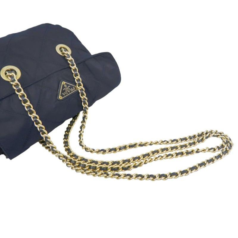 PRADA Nylon Chain Shoulder Bag, Navy, Gold Hardware, with dust bag