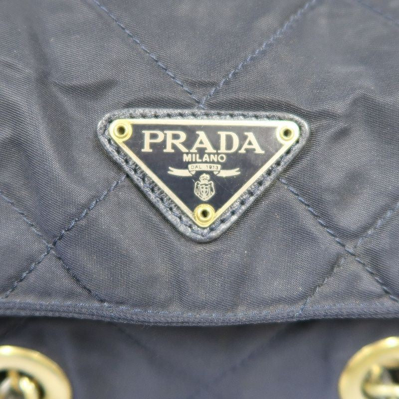 PRADA Nylon Chain Shoulder Bag, Navy, Gold Hardware, with dust bag