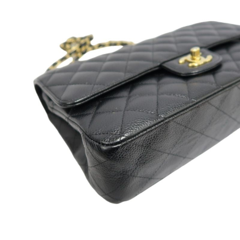CHANEL Classic Flap Shoulder Bag, Caviar Leather, Black with Gold Hardware, Authenticity Card Included