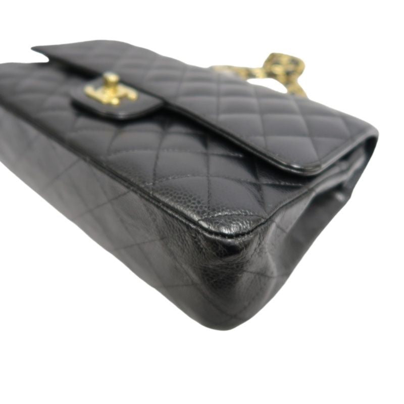 CHANEL Classic Flap Shoulder Bag, Caviar Leather, Black with Gold Hardware, Authenticity Card Included