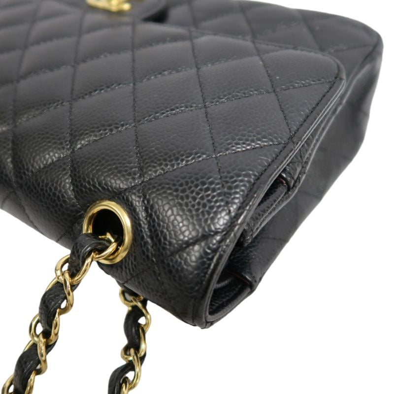 CHANEL Classic Flap Shoulder Bag, Caviar Leather, Black with Gold Hardware, Authenticity Card Included