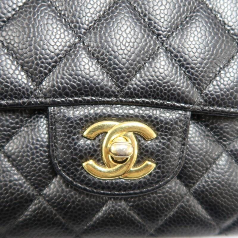 CHANEL Classic Flap Shoulder Bag, Caviar Leather, Black with Gold Hardware, Authenticity Card Included